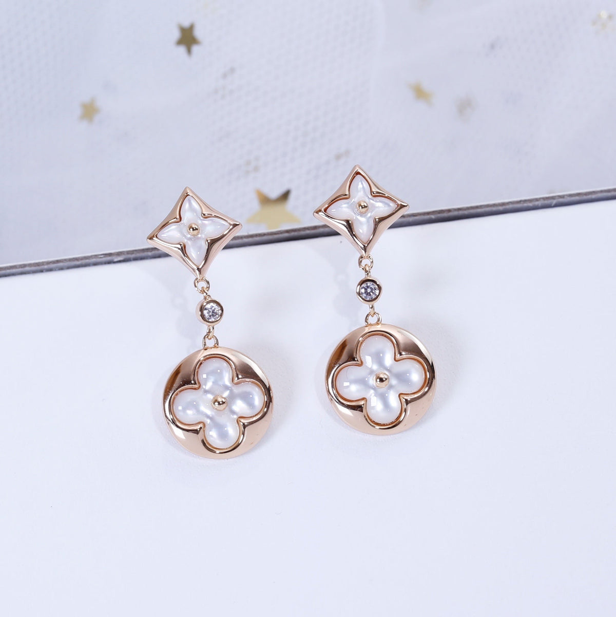 [⭐Seralia]STAR AND SUN PINK GOLD MOP DROP EARRINGS