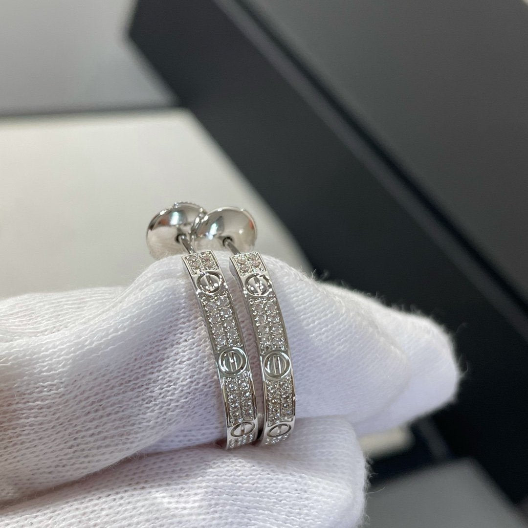 [⭐Seralia]LOVE DIAMOND SILVER HOOP EARRINGS