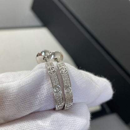 [⭐Seralia]LOVE DIAMOND SILVER HOOP EARRINGS
