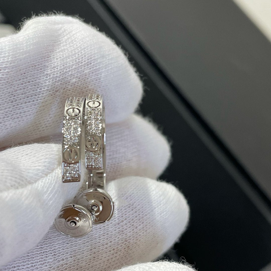 [⭐Seralia]LOVE DIAMOND SILVER HOOP EARRINGS