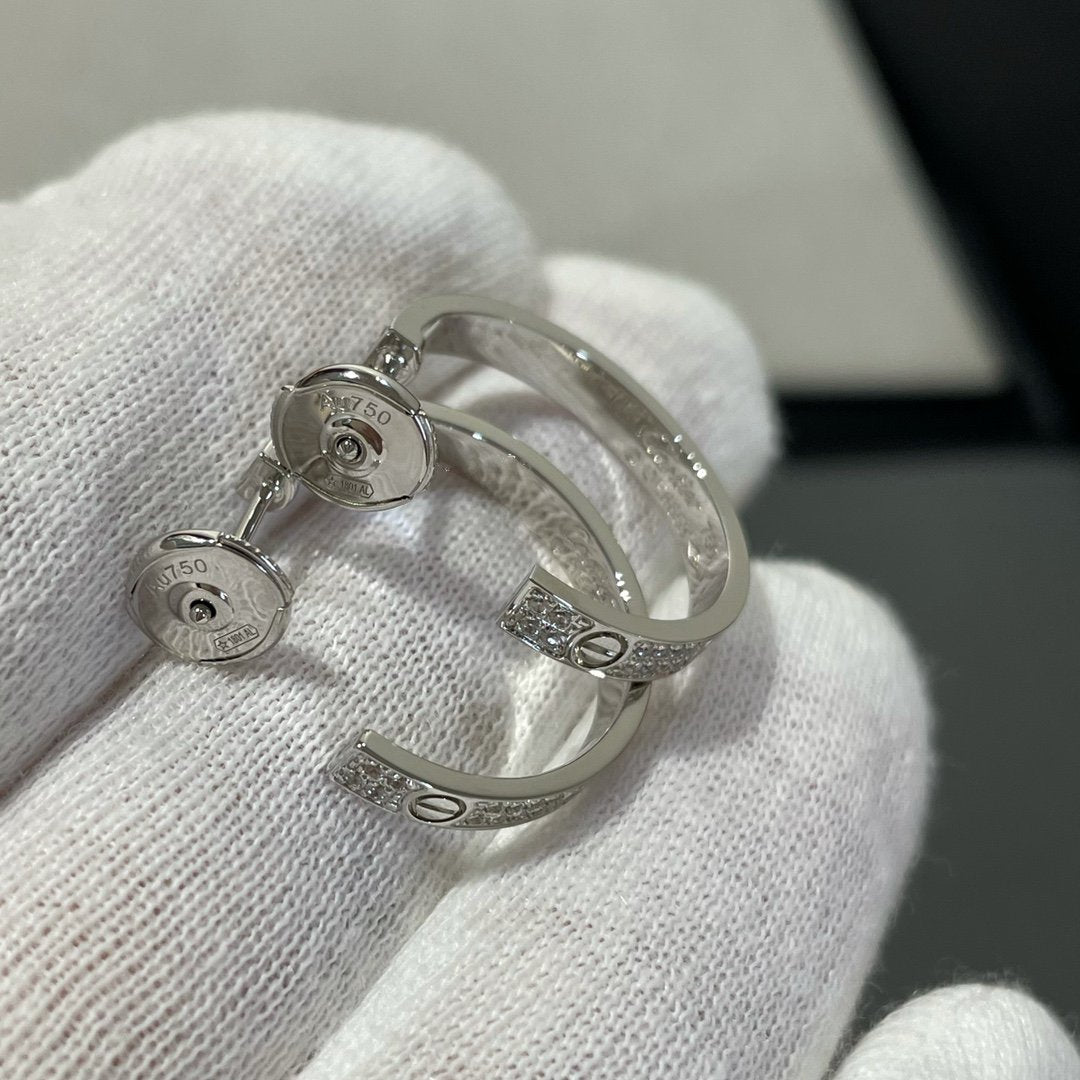 [⭐Seralia]LOVE DIAMOND SILVER HOOP EARRINGS