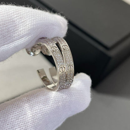 [⭐Seralia]LOVE DIAMOND SILVER HOOP EARRINGS