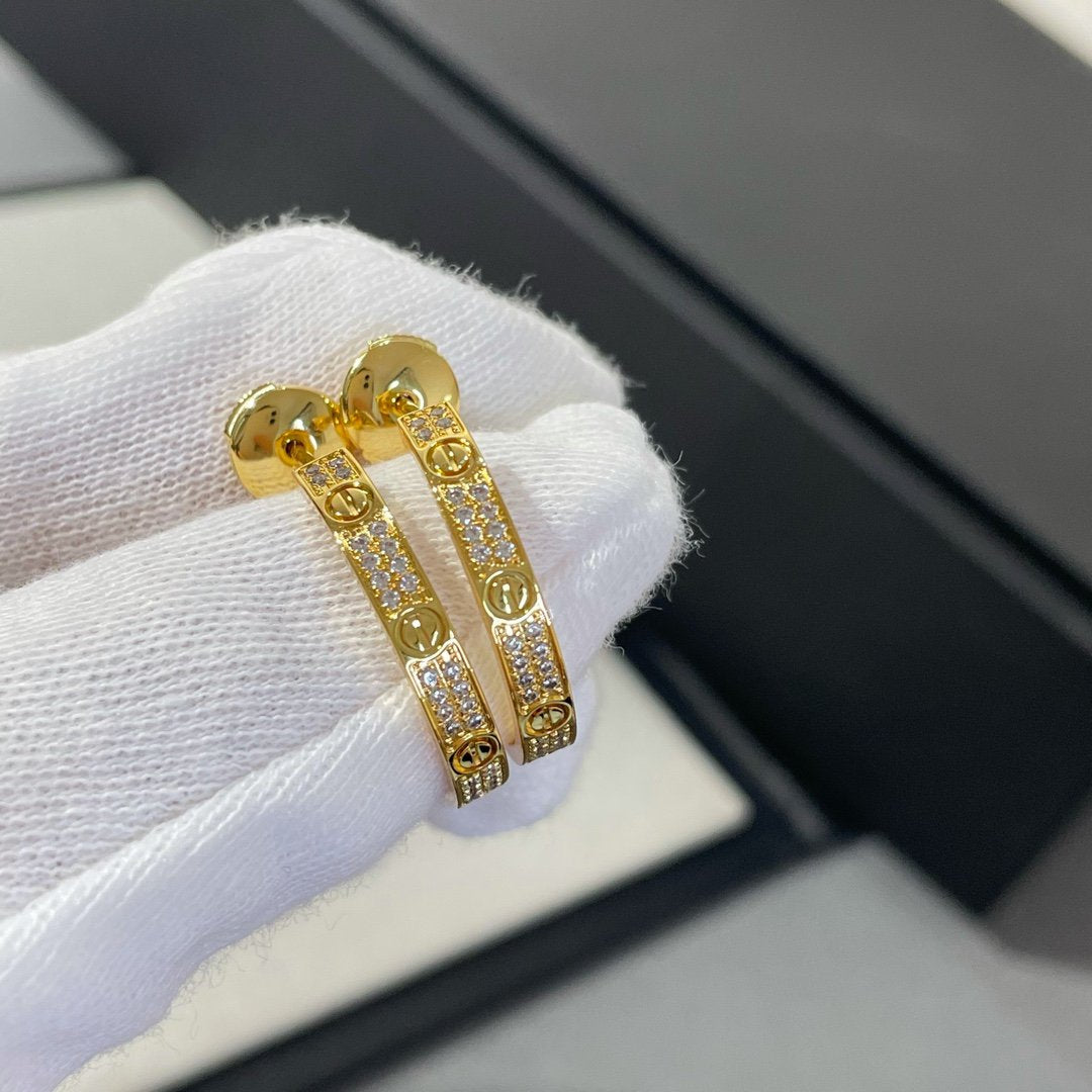 [⭐Seralia]LOVE DIAMOND GOLD HOOP EARRINGS