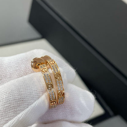 [⭐Seralia]LOVE DIAMOND PINK GOLD HOOP EARRINGS