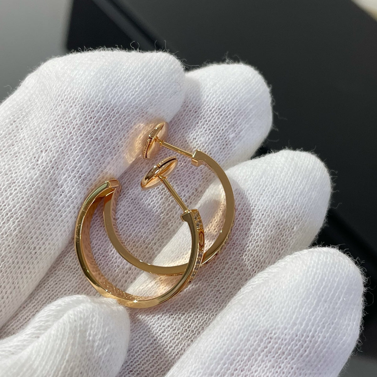 [⭐Seralia]LOVE DIAMOND PINK GOLD HOOP EARRINGS