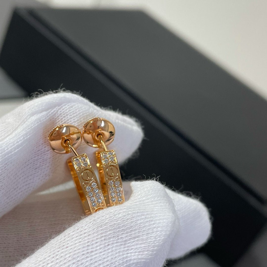 [⭐Seralia]LOVE DIAMOND PINK GOLD HOOP EARRINGS