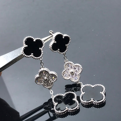 [⭐Seralia]CLOVER 3 MOTIF DIAMOND ONYX SILVER EARRINGS