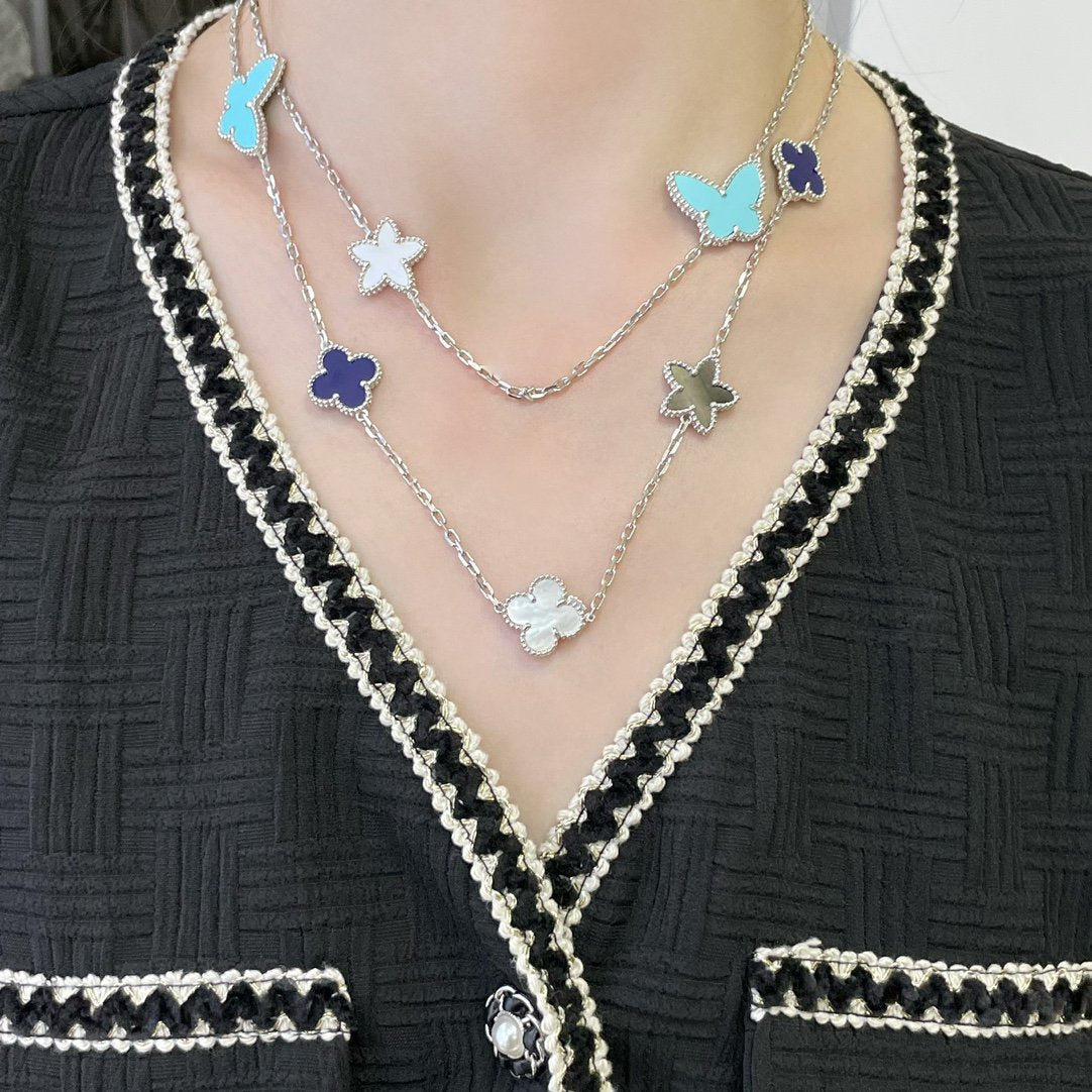 [⭐Seralia]LUCKY CLOVER SILVER 11 MOTIF NECKLACE