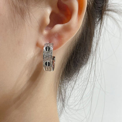 [⭐Seralia]LOVE CERAMIC DIAMOND PAVED SILVER EARRINGS