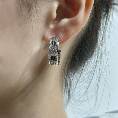 [⭐Seralia]LOVE CERAMIC DIAMOND PAVED SILVER EARRINGS