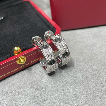 [⭐Seralia]LOVE CERAMIC DIAMOND PAVED SILVER EARRINGS