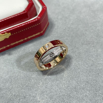[⭐Seralia]LOVE PINK GOLD SILVER DIAMOND DOUBLE RING