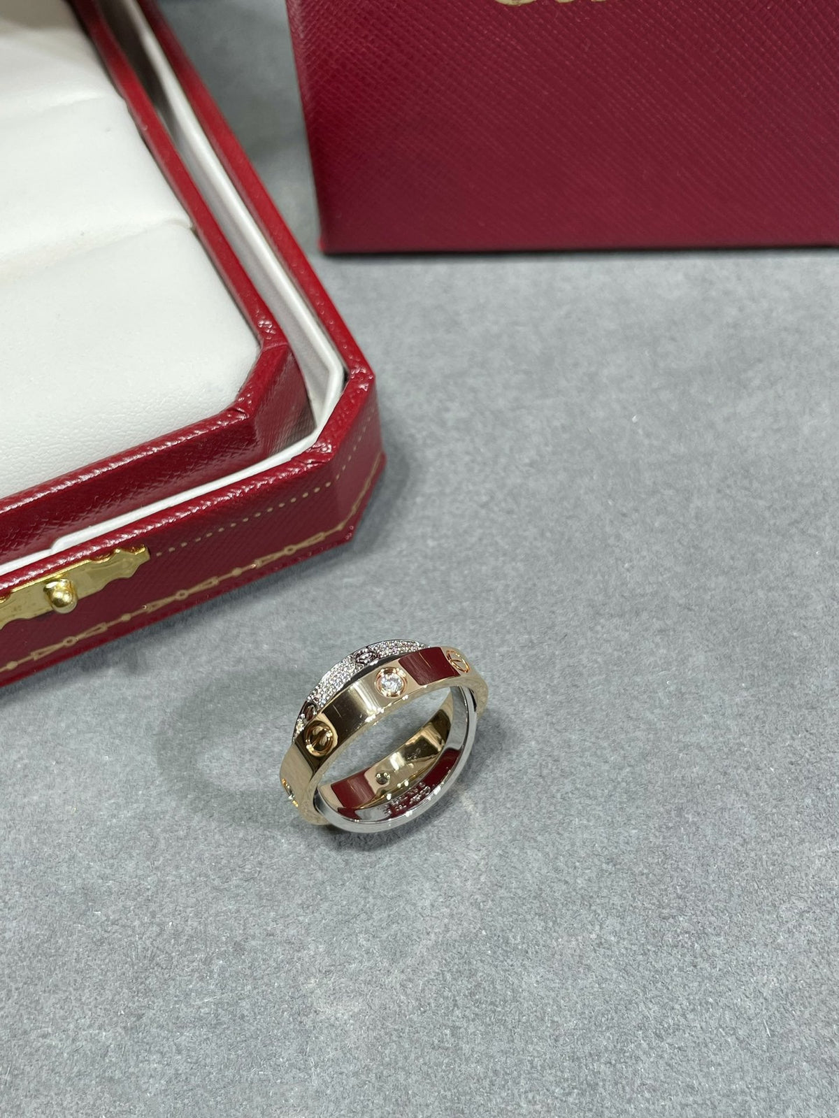 [⭐Seralia]LOVE PINK GOLD SILVER DIAMOND DOUBLE RING