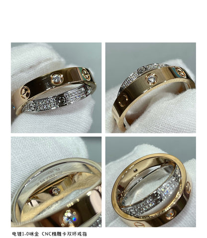 [⭐Seralia]LOVE PINK GOLD SILVER DIAMOND DOUBLE RING