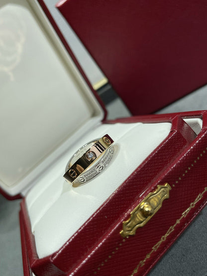 [⭐Seralia]LOVE PINK GOLD SILVER DIAMOND DOUBLE RING