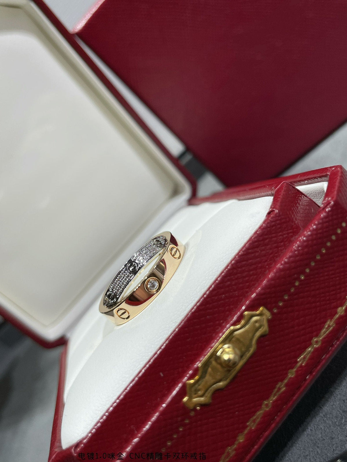 [⭐Seralia]LOVE PINK GOLD SILVER DIAMOND DOUBLE RING