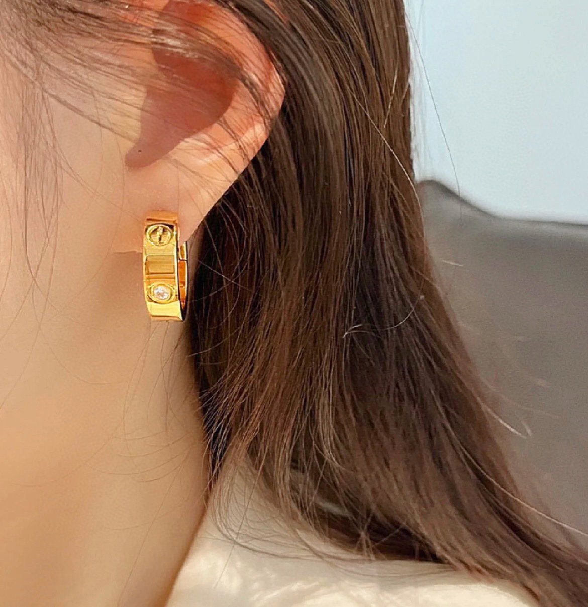 [⭐Seralia]LOVE 5.5MM 1 DIAMOND EARRINGS