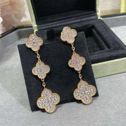 [⭐Seralia]CLOVER 3 MOTIFS DIAMOND PAVED ROSE GOLD EARRINGS