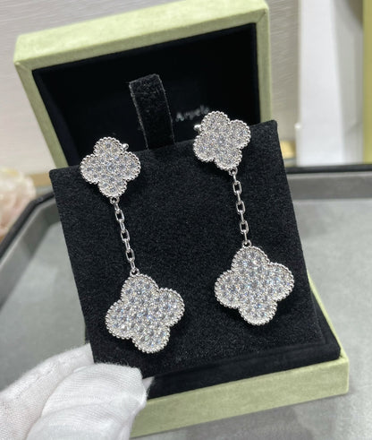 [⭐Seralia]CLOVER 2 MOTIFS DIAMOND PAVED SILVER EARRINGS