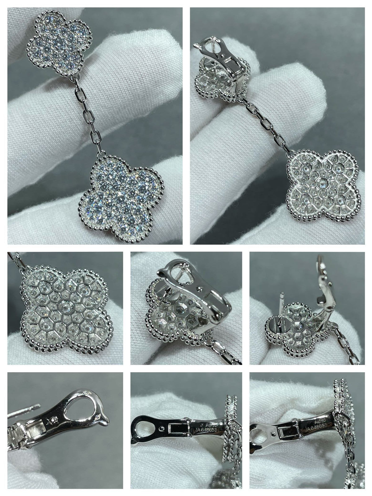 [⭐Seralia]CLOVER 2 MOTIFS DIAMOND PAVED SILVER EARRINGS