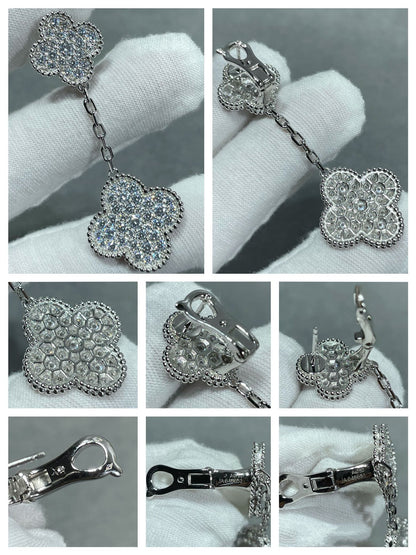 [⭐Seralia]CLOVER 2 MOTIFS DIAMOND PAVED SILVER EARRINGS