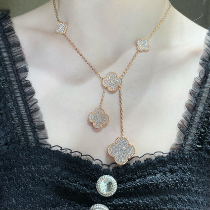 [⭐Seralia]CLOVER 6 MOTIF DIAMOND PAVED NECKLACE