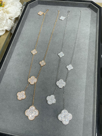 [⭐Seralia]CLOVER 6 MOTIF DIAMOND PAVED NECKLACE