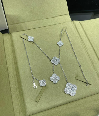 [⭐Seralia]CLOVER 6 MOTIF DIAMOND PAVED NECKLACE