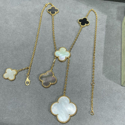 [⭐Seralia]CLOVER 6 MOTIF MOP ONYX GOLD NECKLACE