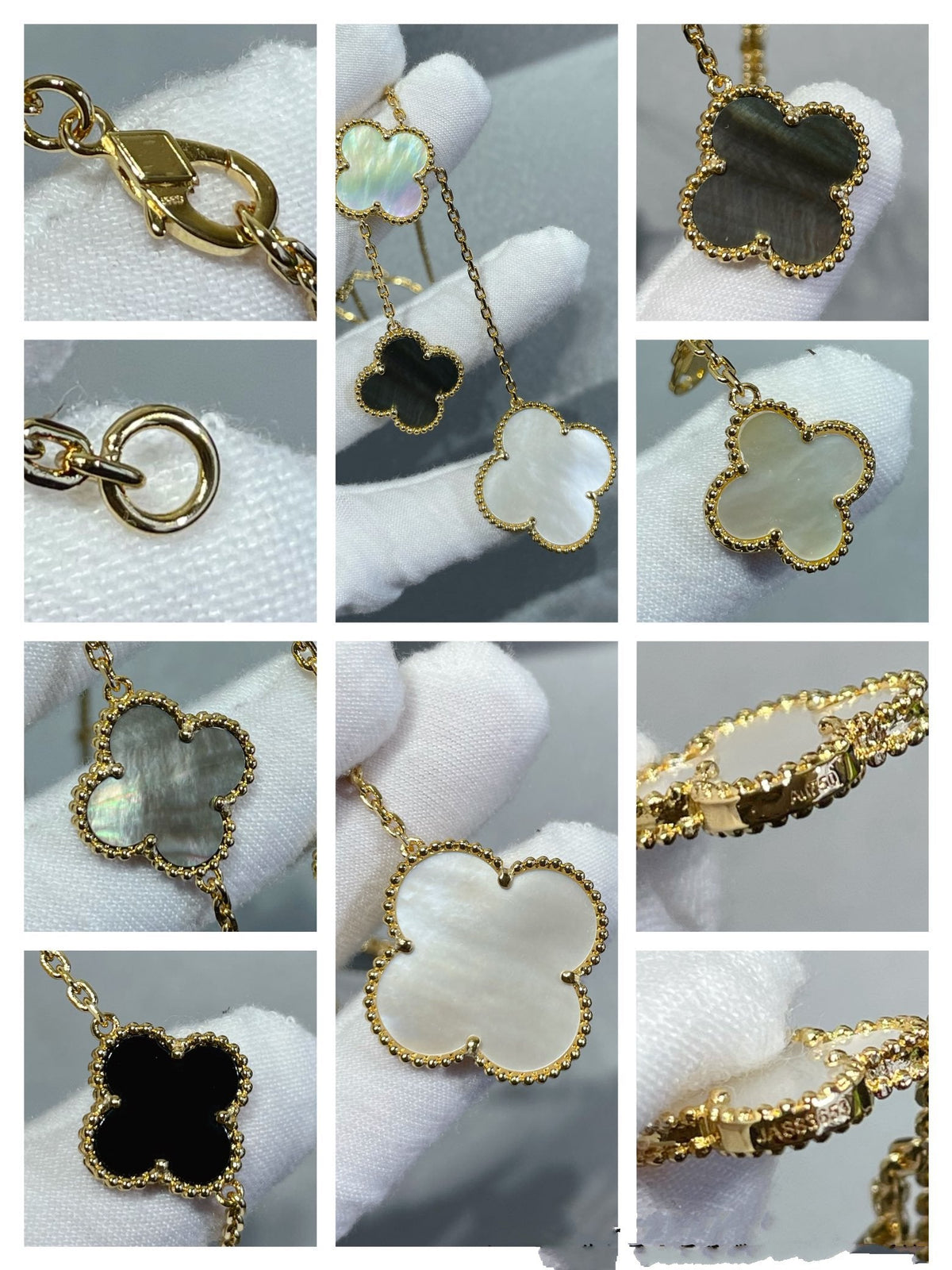 [⭐Seralia]CLOVER 6 MOTIF MOP ONYX GOLD NECKLACE