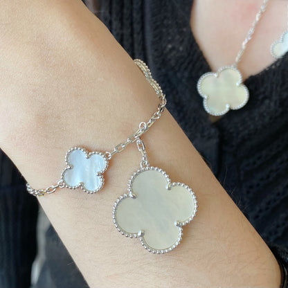 [⭐Seralia]CLOVER 5 MOTIF WHITE MOP SILVER BRACELET
