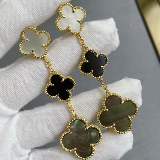 [⭐Seralia]CLOVER 3 MOTIF MOP ONYX DARK MOP PINK GOLD EARRINGS