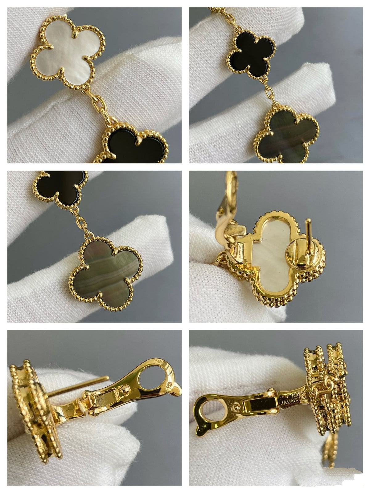 [⭐Seralia]CLOVER 3 MOTIF MOP ONYX DARK MOP PINK GOLD EARRINGS