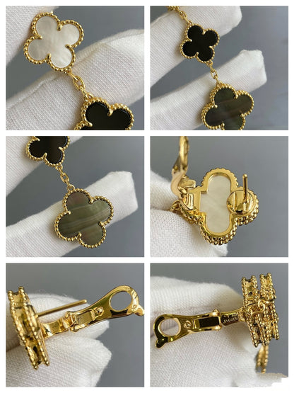 [⭐Seralia]CLOVER 3 MOTIF MOP ONYX DARK MOP PINK GOLD EARRINGS