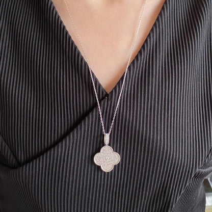 [⭐Seralia]CLOVER 25MM LARGE PEDANT DIAMOND PAVED LONG NECKLACE