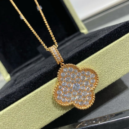 [⭐Seralia]CLOVER 25MM LARGE PEDANT DIAMOND PAVED LONG NECKLACE