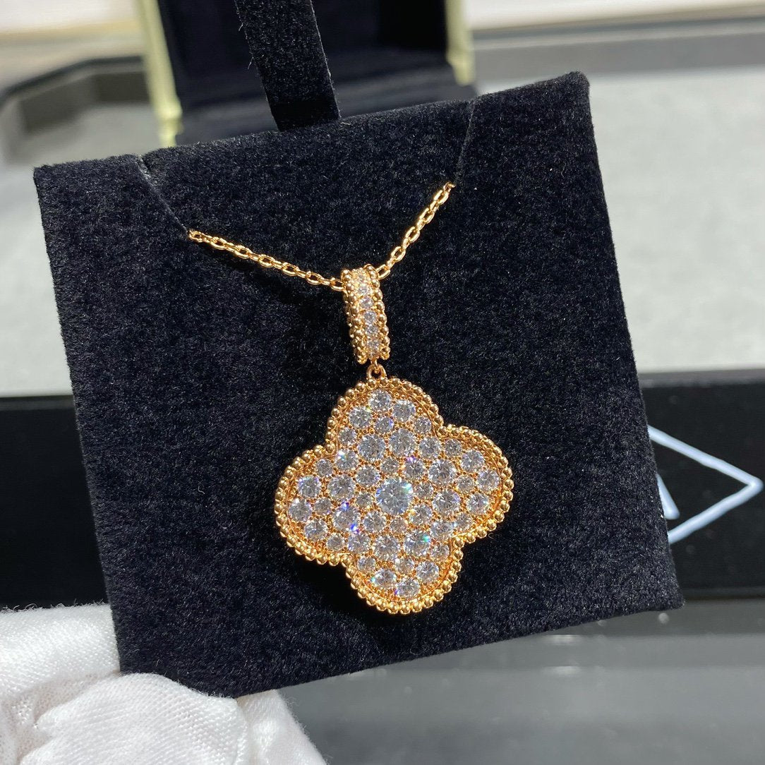 [⭐Seralia]CLOVER 25MM LARGE PEDANT DIAMOND PAVED LONG NECKLACE