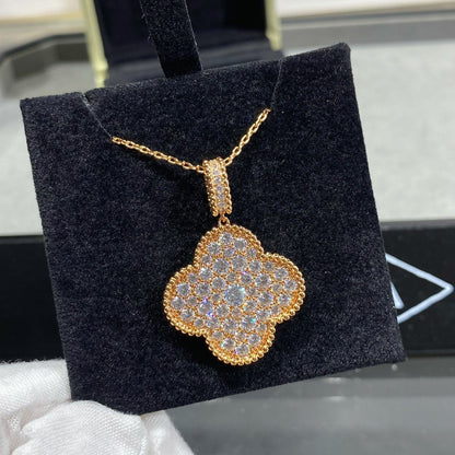 [⭐Seralia]CLOVER 25MM LARGE PEDANT DIAMOND PAVED LONG NECKLACE