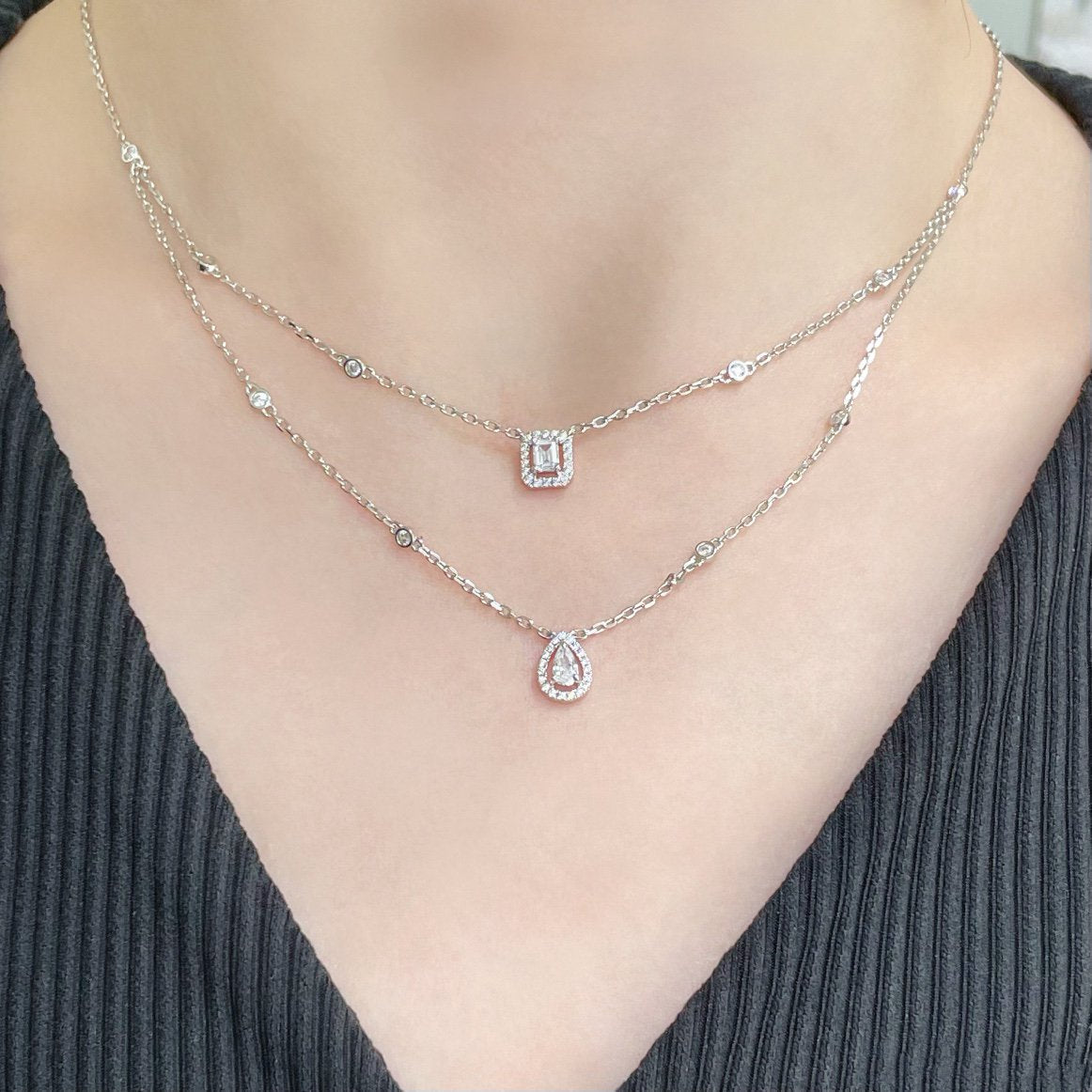 [⭐Seralia]MY TWIN 2 ROW DIAMOND NECKLACE