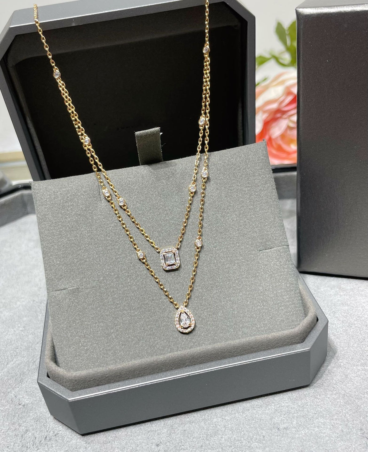 [⭐Seralia]MY TWIN 2 ROW DIAMOND NECKLACE