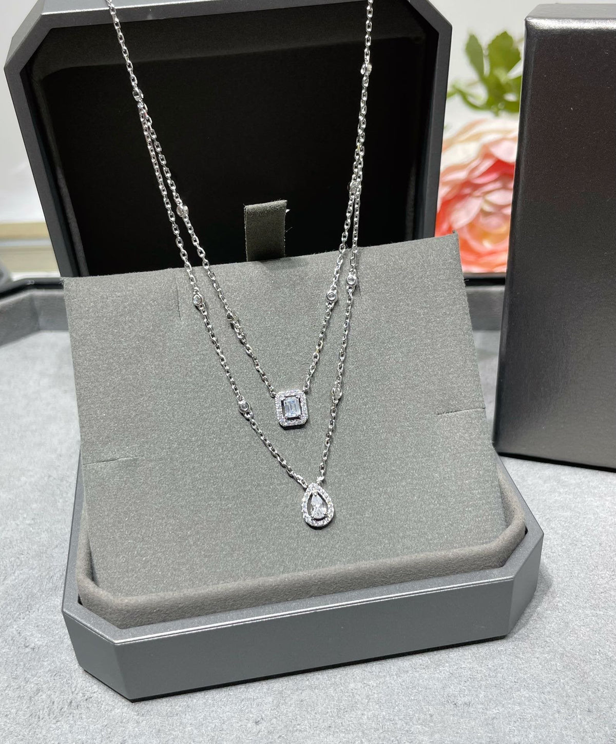 [⭐Seralia]MY TWIN 2 ROW DIAMOND NECKLACE
