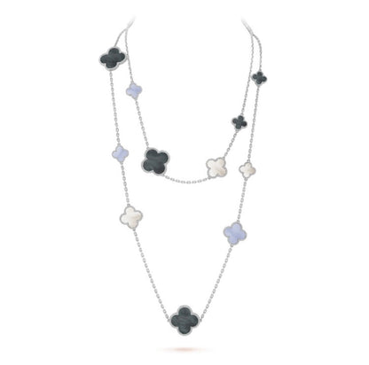 [⭐Seralia]CLOVER 16 MOTIF CHALCEDONY MOP SILVER NECKLACE