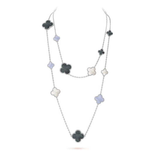 [⭐Seralia]CLOVER 16 MOTIF CHALCEDONY MOP SILVER NECKLACE