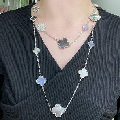 [⭐Seralia]CLOVER 16 MOTIF CHALCEDONY MOP SILVER NECKLACE