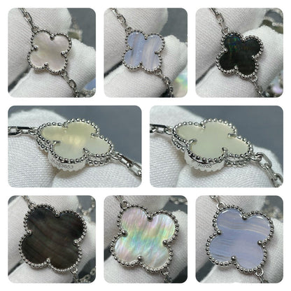 [⭐Seralia]CLOVER 16 MOTIF CHALCEDONY MOP SILVER NECKLACE