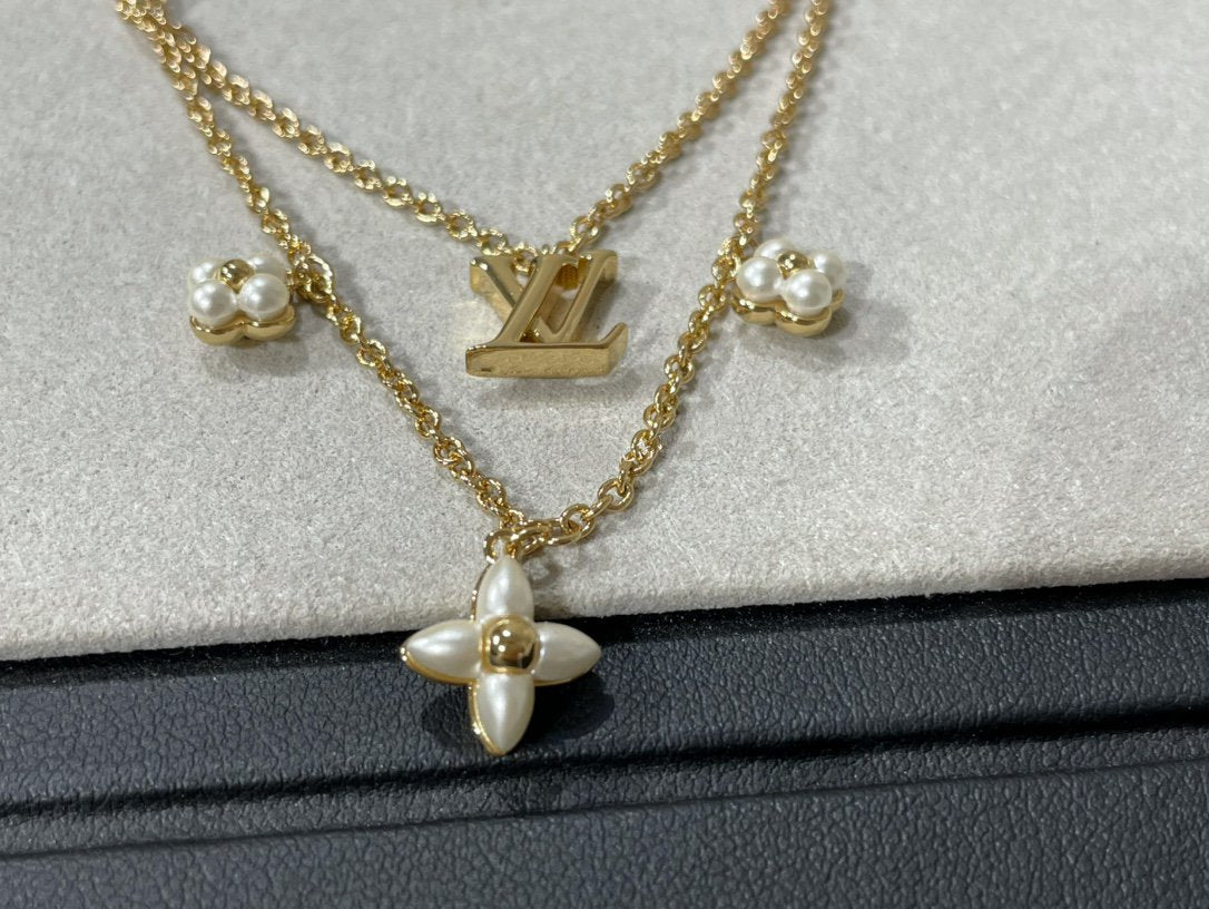 [⭐Seralia]FLOWERGRAM GOLD MOP DOUBLE ROW NECKLACE