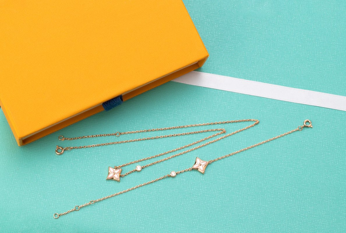 [⭐Seralia]STAR PINK MOP 1 DIAMOND PINK GOLD NECKLACE