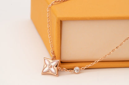 [⭐Seralia]STAR PINK MOP 1 DIAMOND PINK GOLD NECKLACE