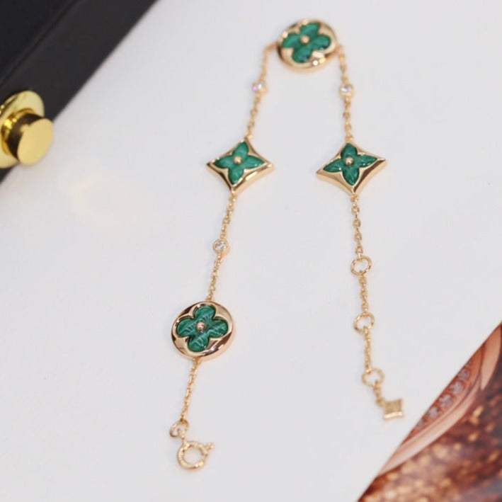 [⭐Seralia]STAR AND SUN 4 MOTIF PINK GOLD MALACHITE BRACELET