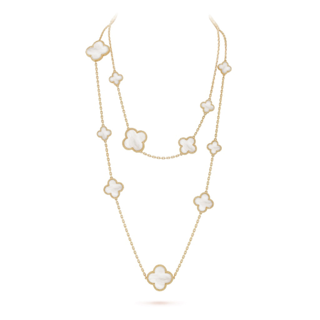 [⭐Seralia]CLOVER 16 MOTIF WHITE MOP GOLD NECKLACE